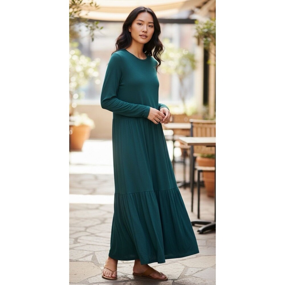 Saint & Sofia womens hunter green long sleeve maxi dress sz 10 quiet luxury